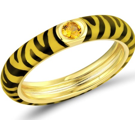 Sterling Silver w/ Yellow Plating Ring Enamel,Yellow Nano Cubic Zirconia (Ci (R310119ENASY925) - US 6