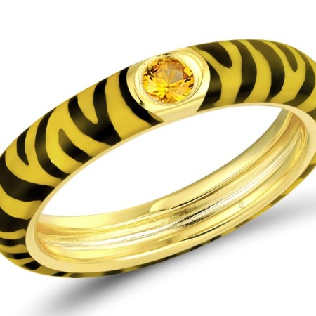 Sterling Silver w/ Yellow Plating Ring Enamel,Yellow Nano Cubic Zirconia (Ci (R310119ENASY925) - US 6