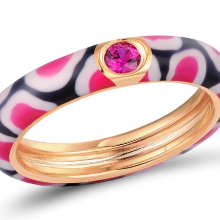 Sterling Silver w/ Rose Plating Ring Created Ruby,Enamel (R310121ENA1SR925) - US 6