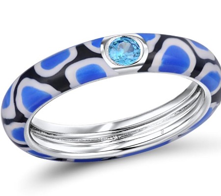 Sterling Silver Ring Enamel,Blue Cubic Zirconia (R310121ENA2SL925) - US 6