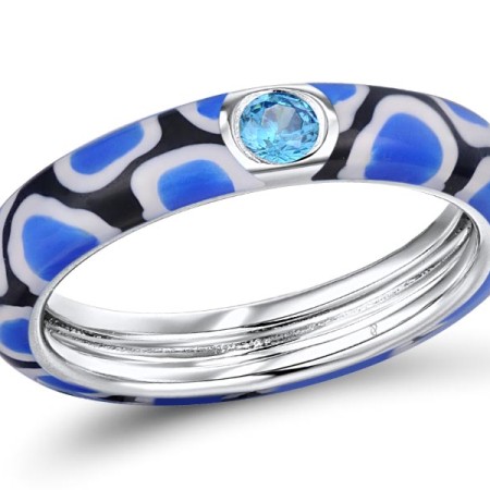 Sterling Silver Ring Enamel,Blue Cubic Zirconia (R310121ENA2SL925) - US 6