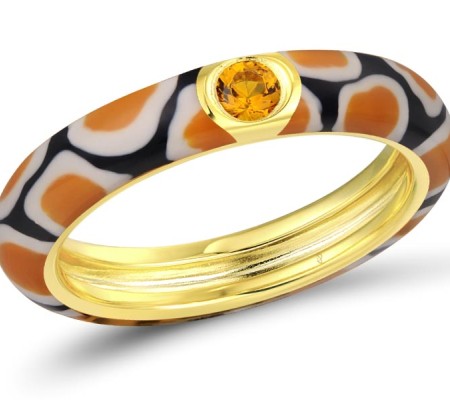 Sterling Silver w/ Yellow Plating Ring Enamel,Yellow Nano Cubic Zirconia (Ci (R310121ENA3SY925) - US 6