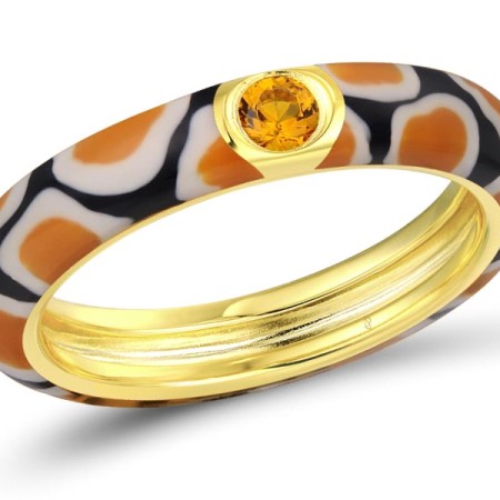 Sterling Silver w/ Yellow Plating Ring Enamel,Yellow Nano Cubic Zirconia (Ci (R310121ENA3SY925) - US 6