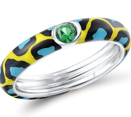 Sterling Silver Ring Enamel,Green Spinel (R310121ENASL925) - US 6.5