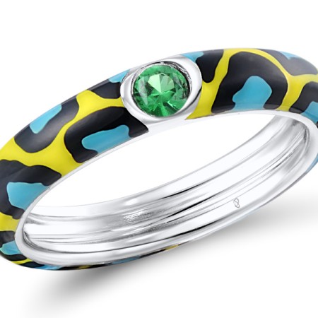 Sterling Silver Ring Enamel,Green Spinel (R310121ENASL925) - US 6.5