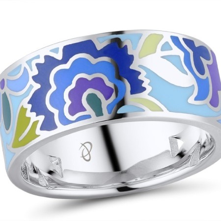 Brass w/ White Gold Plating Ring Enamel (R310148ENA1BRW)