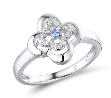 Sterling Silver Ring Blue Spinel,White Cubic Zirconia (R310238BLZSL925)