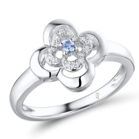 Sterling Silver Ring Blue Spinel,White Cubic Zirconia (R310238BLZSL925)