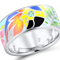 Sterling Silver Ring Enamel,Green Spinel,White Cubic Zirconia (R310239ENASL925) - US 6