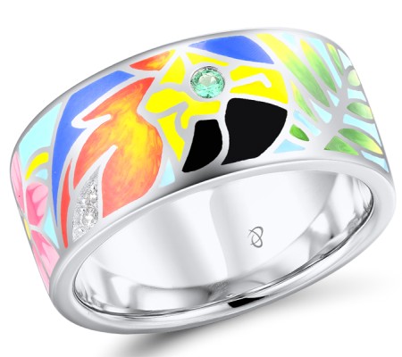 Sterling Silver Ring Enamel,Green Spinel,White Cubic Zirconia (R310239ENASL925) - US 6