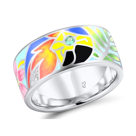 Sterling Silver Ring Enamel,Green Spinel,White Cubic Zirconia (R310239ENASL925) - US 6