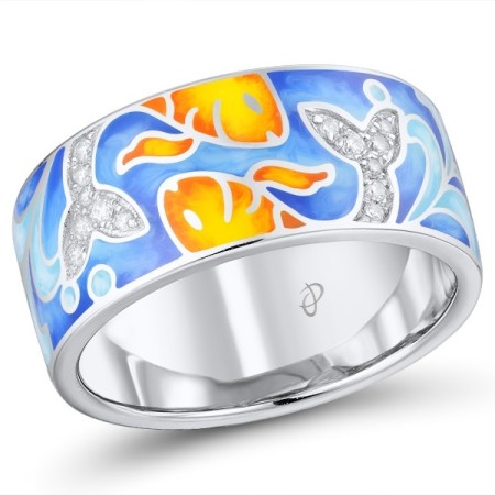 Sterling Silver Ring Enamel,White Cubic Zirconia (R310286ENASL925)