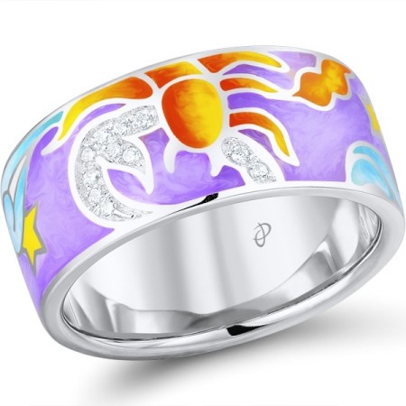 Sterling Silver Ring Enamel,White Cubic Zirconia (R310287ENASL925)