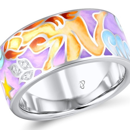 Sterling Silver Ring Enamel,White Cubic Zirconia (R310290ENASL925)