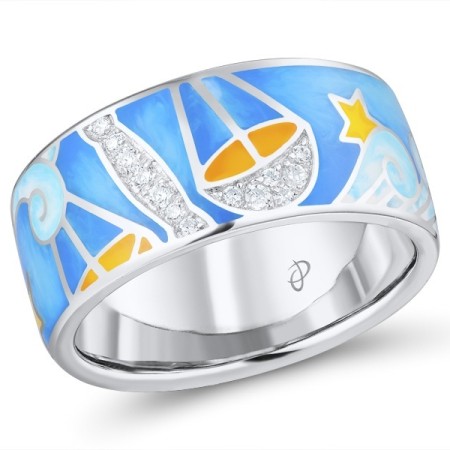 Sterling Silver Ring Enamel,White Cubic Zirconia (R310293ENASL925)