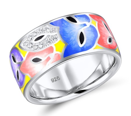 Sterling Silver Ring Enamel,White Cubic Zirconia (R310296ENASL925) - US 6