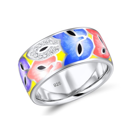 Sterling Silver Ring Enamel,White Cubic Zirconia (R310296ENASL925) - US 6