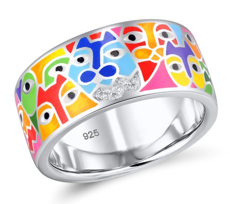 Sterling Silver Ring White Cubic Zirconia,Enamel (R310299ENASL925) - US 6