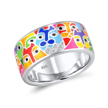 Sterling Silver Ring White Cubic Zirconia,Enamel (R310299ENASL925) - US 6