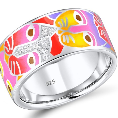 Sterling Silver Ring Enamel,White Cubic Zirconia (R310300ENASL925) - US 6