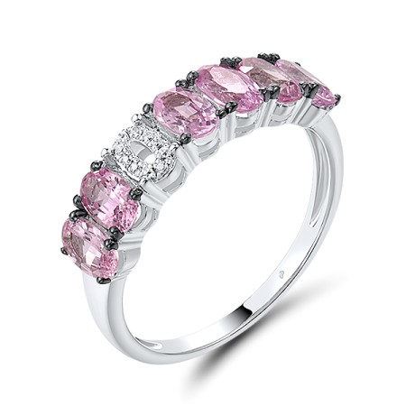 Sterling Silver w/ Black White Plating Ring Pink Sapphire,White Cubic Zirconia (R310415PKZSK925)