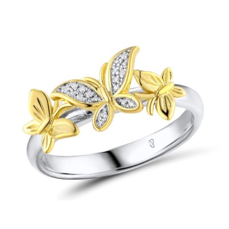 Sterling Silver w/ Ionic Yellow Plating Ring Diamond (R310470DIASP925)