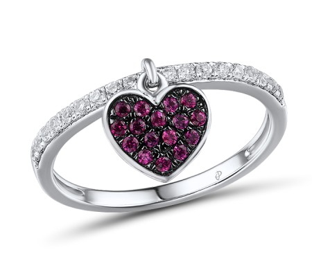 Sterling Silver w/ Black White Plating Ring Created Ruby,Created white sapphire (R310511CRWSK925) - US 6.75
