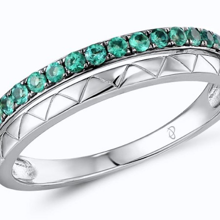 Sterling Silver w/ Black White Plating Ring Created Emerald (R310516CEMSK925)