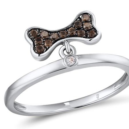 Sterling Silver w/ Black White Plating Ring Smoky Quartz,White Topaz (R310551SKWSK925)