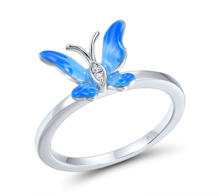 Sterling Silver Ring Enamel,White Cubic Zirconia (R310700ENASL925) - US 6.5