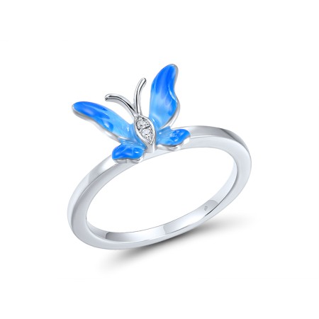 Sterling Silver Ring Enamel,White Cubic Zirconia (R310700ENASL925) - US 6.5