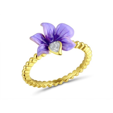 Sterling Silver w/ Ionic Yellow Plating Ring Enamel,White Cubic Zirconia (R310705ENASP925)