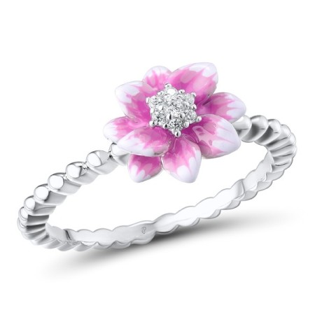 Sterling Silver Ring Enamel,White Cubic Zirconia (R310707ENA1SL925)