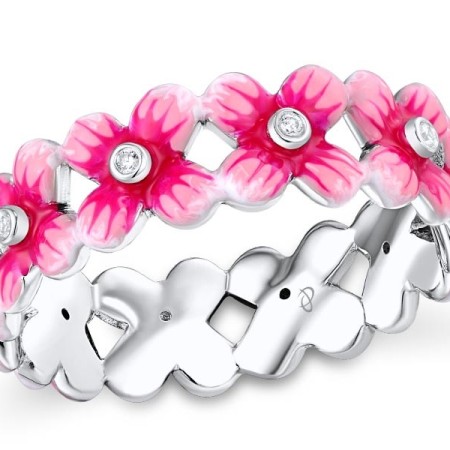 Sterling Silver Ring Enamel,White Cubic Zirconia (R310708ENASL925)