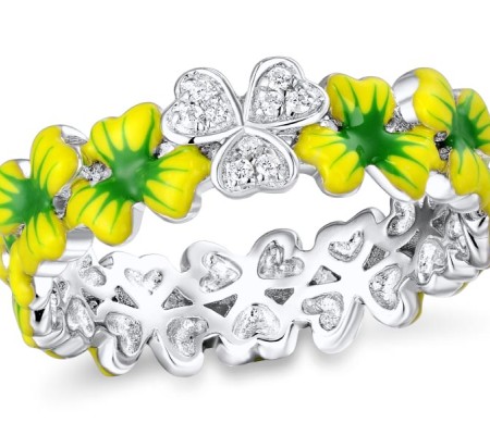 Sterling Silver Ring Enamel,White Cubic Zirconia (R310709ENASL925) - US 5.5