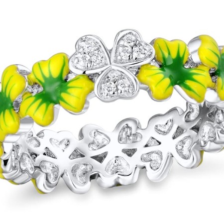 Sterling Silver Ring Enamel,White Cubic Zirconia (R310709ENASL925) - US 5.5