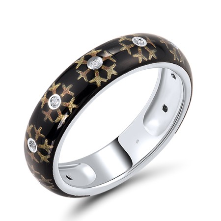 Sterling Silver w/ Black White Plating Ring Enamel,White Cubic Zirconia (R310725ENASK925)