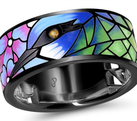 Sterling Silver w/ Black Plating Ring Enamel,Yellow Nano Crystal (R310749ENASB925) - US 10