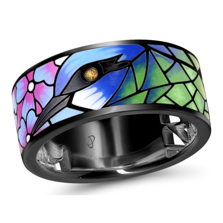 Sterling Silver w/ Black Plating Ring Enamel,Yellow Nano Crystal (R310749ENASB925) - US 10