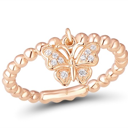 Sterling Silver w/ Rose Plating Ring White Cubic Zirconia (R310771WCZSR925) - US 5