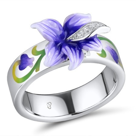 Sterling Silver Ring Enamel,White Cubic Zirconia (R310780ENASL925)