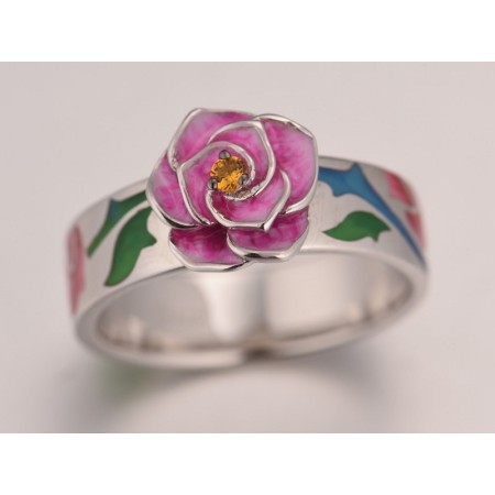 Sterling Silver w/ Black White Plating Ring Enamel,Yellow Nano Cubic Zirconia (Ci (R310781ENASK925)