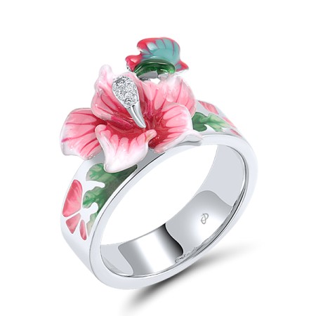 Sterling Silver Ring Enamel,White Cubic Zirconia (R310784ENASL925)