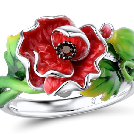 Sterling Silver w/ Black White Plating Ring Enamel,Garnet Nano Spinel (R310785ENASK925) - US 5.5