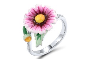 Sterling Silver Ring Enamel,White Cubic Zirconia (R310786ENA1SL925)