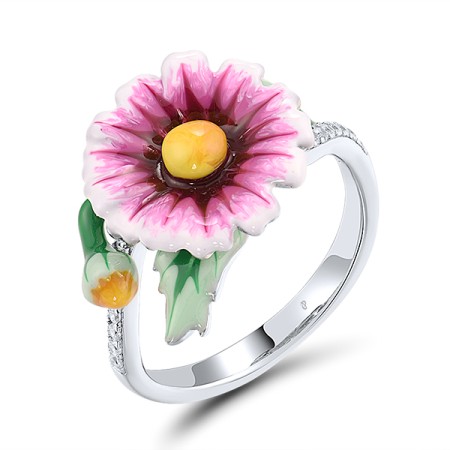 Sterling Silver Ring Enamel,White Cubic Zirconia (R310786ENA1SL925)