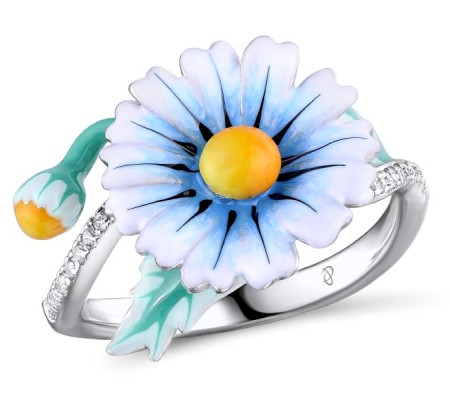 Sterling Silver Ring Enamel,White Cubic Zirconia (R310786ENASL925) - US 5.5