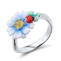 Sterling Silver w/ Ionic Yellow Plating Ring Enamel,Yellow Glass (R310788ENA1SP925)