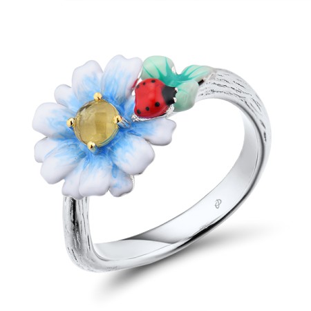 Sterling Silver w/ Ionic Yellow Plating Ring Enamel,Yellow Glass (R310788ENA1SP925)