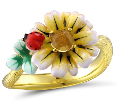Sterling Silver w/ Yellow Plating Ring Enamel,Yellow Glass (R310788ENASY925) - US 5.5